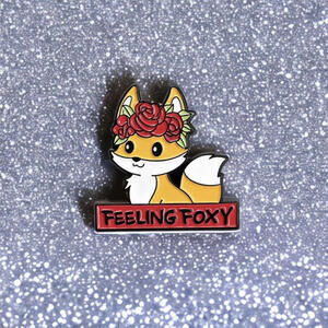 Lapel Pin - Feeling Foxy Fox Roses Kawaii Kitsune